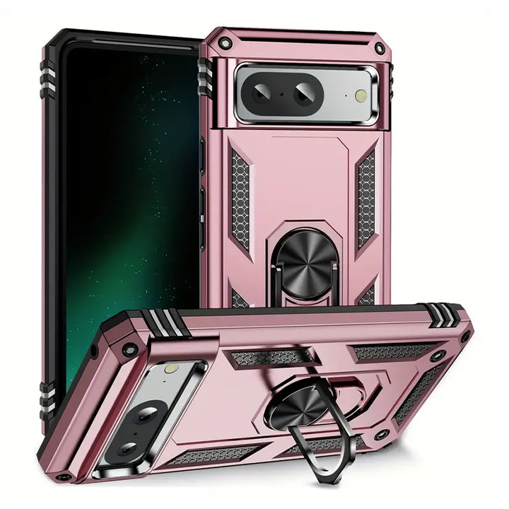 PhoneBits Ultra-Protective Magnetic Google Pixel Case with Holder & Chromed Camera Edge, Shockproof Google Pixel Ring Holder Case Compatible with Magnetic Car Mount, Mobile Phone Case with Stand, Back Google Pixel Holder Case Cover