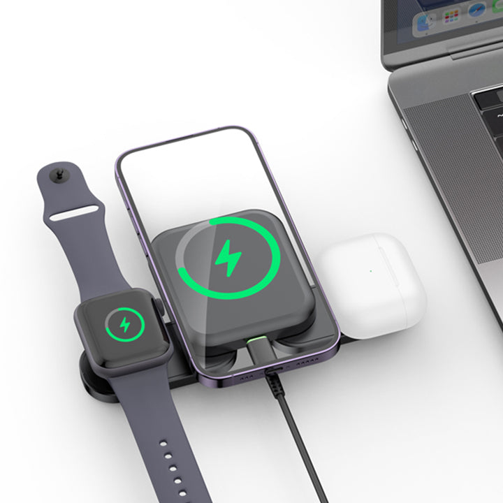 Budi 3 in 1 Magnetic Wireless Charging Station, Foldable Wireless Charging Dock