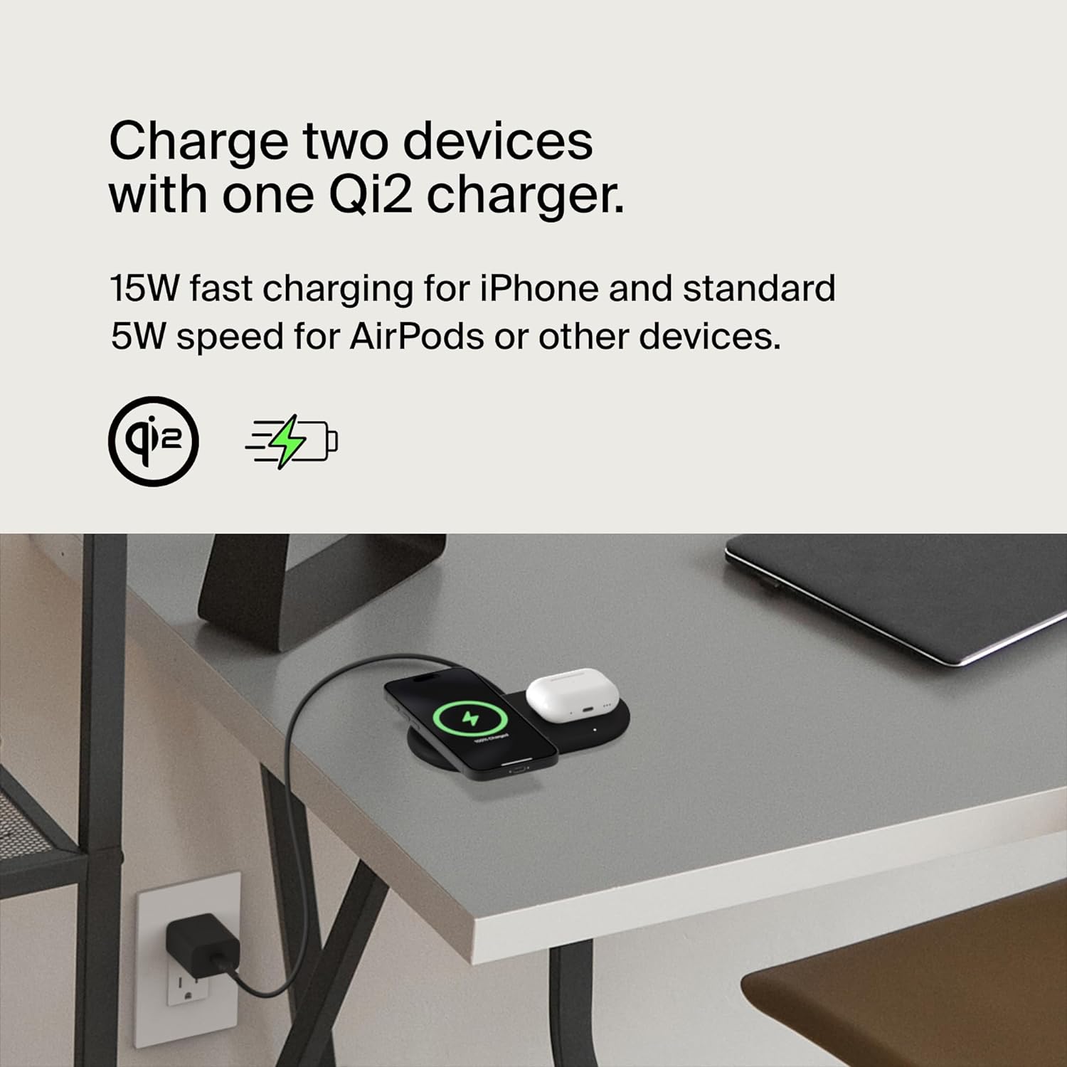 Budi 2 in 1 Wireless Charging Pad, Portable Dual Charging Station