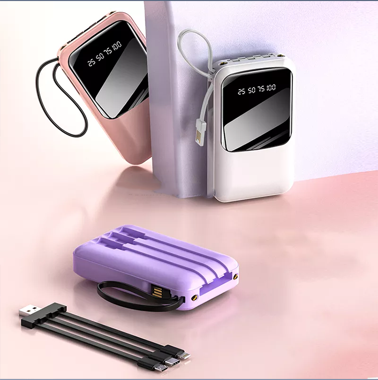 PhoneBits Portable Power Bank 10000mAh, PD Fast Charging Power Bank with 3 Built-In Cables( Type-C, Micro, Lightning), Portable Charger Power Bank with Digital LED Display & Strap