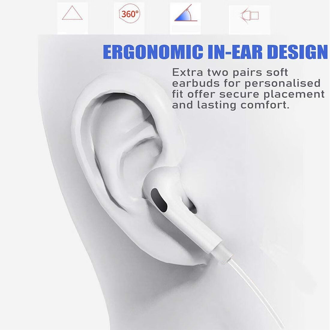 PhoneBits Premium In Ear Wired Earphones with Mic, Noise Cancelling Music Earphones, Wired Earphones with Lightning Cable