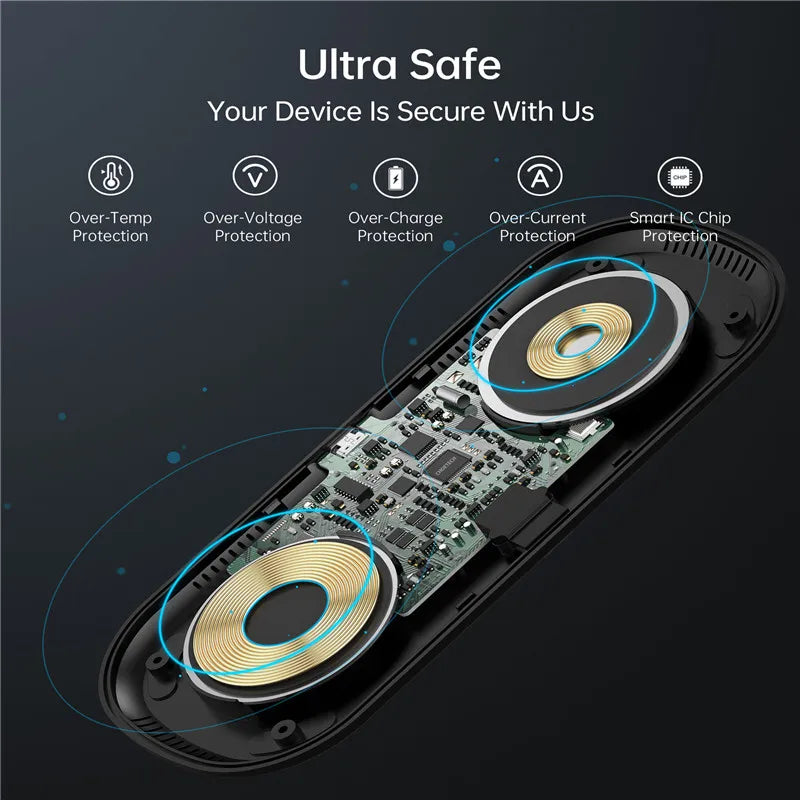 Budi 2 in 1 Wireless Charging Pad, Portable Dual Charging Station