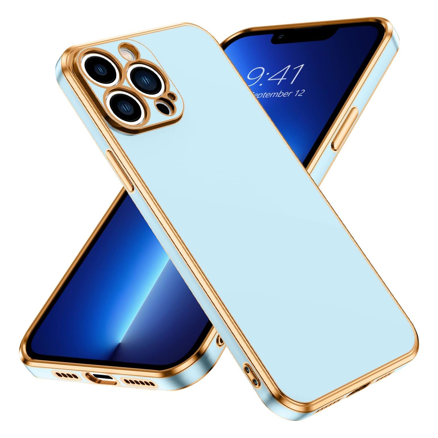 PhoneBits Luxury Soft Silicone Magnetic iPhone Case with Golden TPU Electroplating Edges & Camera Lens Protection, Protective Shockproof iPhone Case Compatible with Wireless Charging, Magnetic Mobile Phone Case, Back Case Cover
