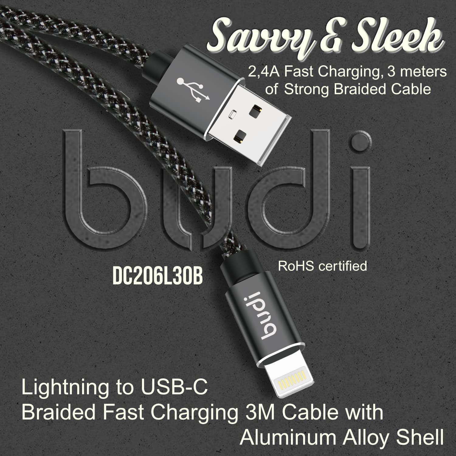 Budi USB to Micro USB Charging Cable, Fast USB A to Micro USB Braided Phone Charging & Data Cable, USB to Micro Charging Adapter Cable, Fast USB to Lightning Charger Cord & Data Sync Cable