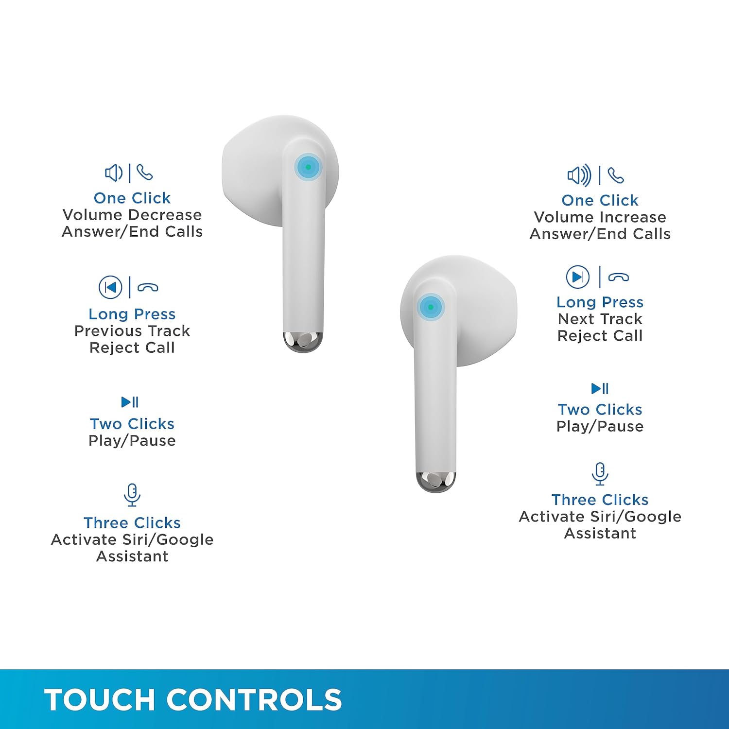 Budi True Wireless HD Stereo Audio Bluetooth In-Ear Earbuds with Built-In Mic