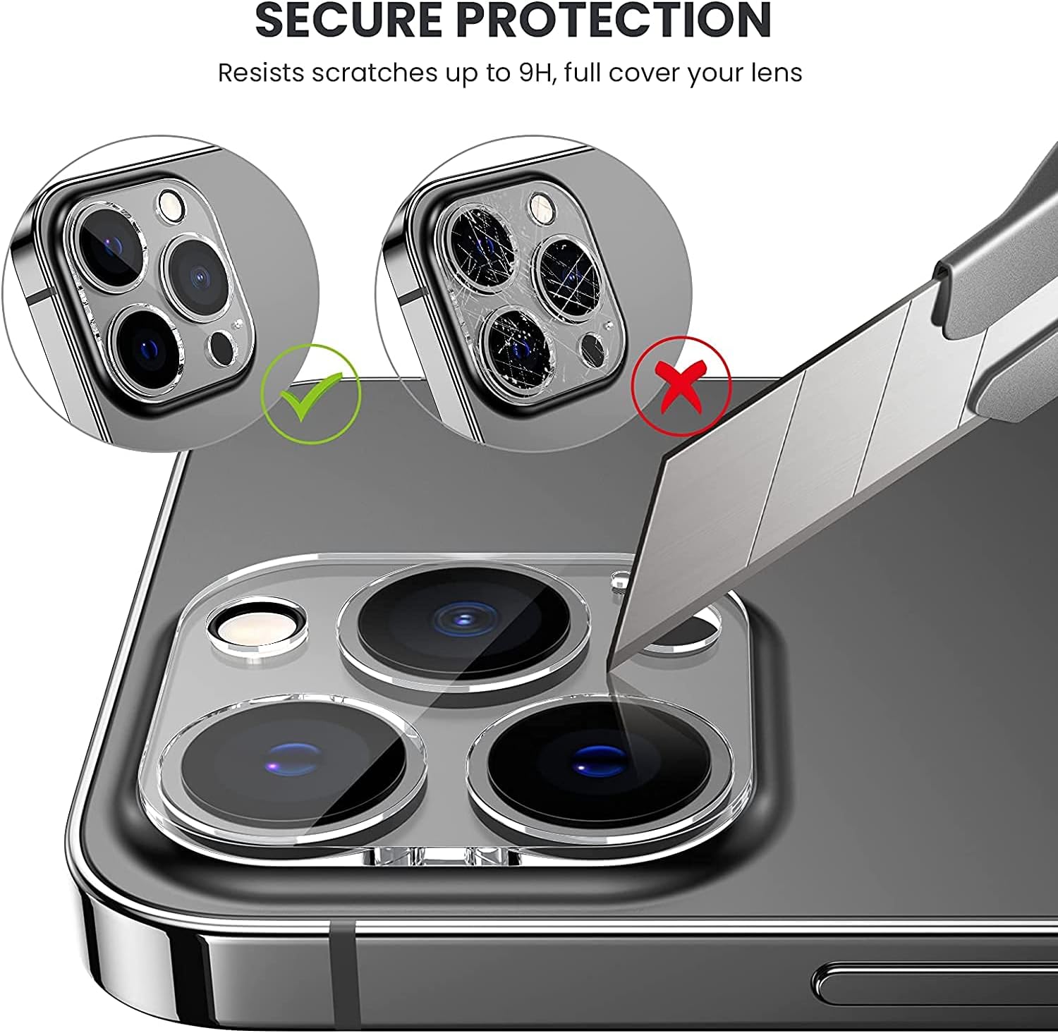 PhoneBits HD Transparency Camera Lens Protector for iPhone, Protective Individual Ring iPhone Camera Lens Glass, Anti Scratch iPhone Camera Lens Protector Cover