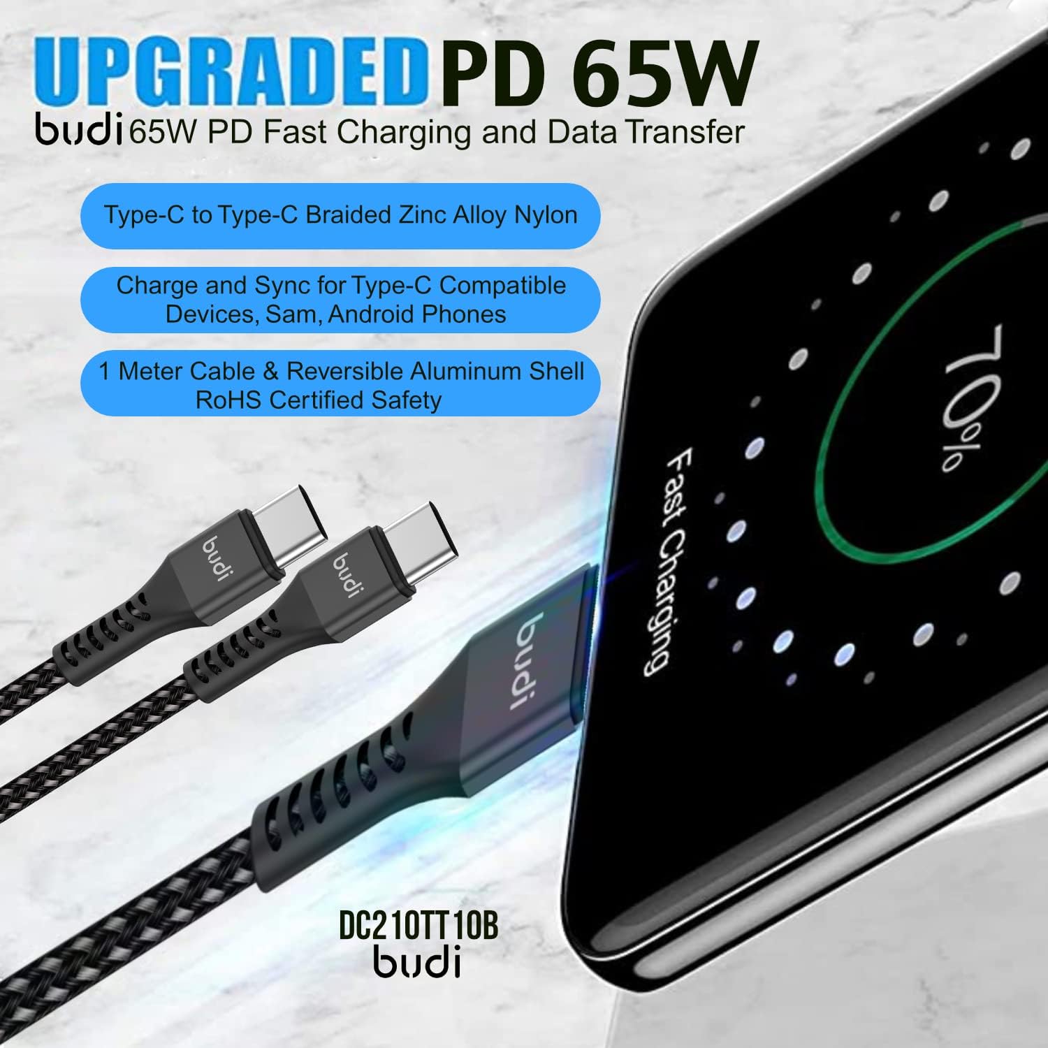 PhoneBits USB C to USB C Data Cable & Charger Cord, Fast Charging Braided Type C to Type C Charger Cable, PD USB C Charger Cable Adapter, Phone Type C to USB C Charging Sync Cable