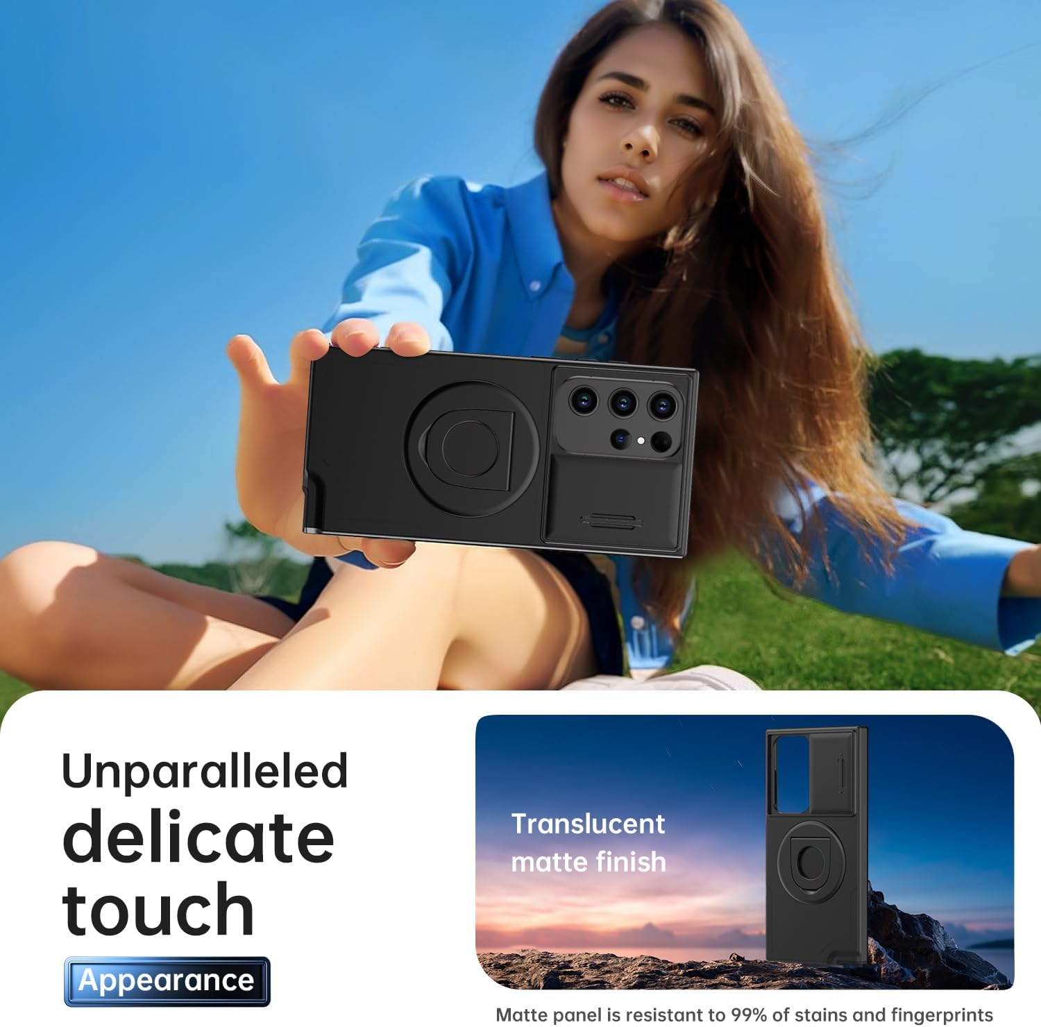 PhoneBits Protective Armor Samsung S Series MagSafe Case with Holder & Camera Slide Cover, Shockproof Samsung Ring Holder Case, Magnetic Wireless Charging Mobile Ring Phone Case with Stand, Back Samsung Holder Case Cover