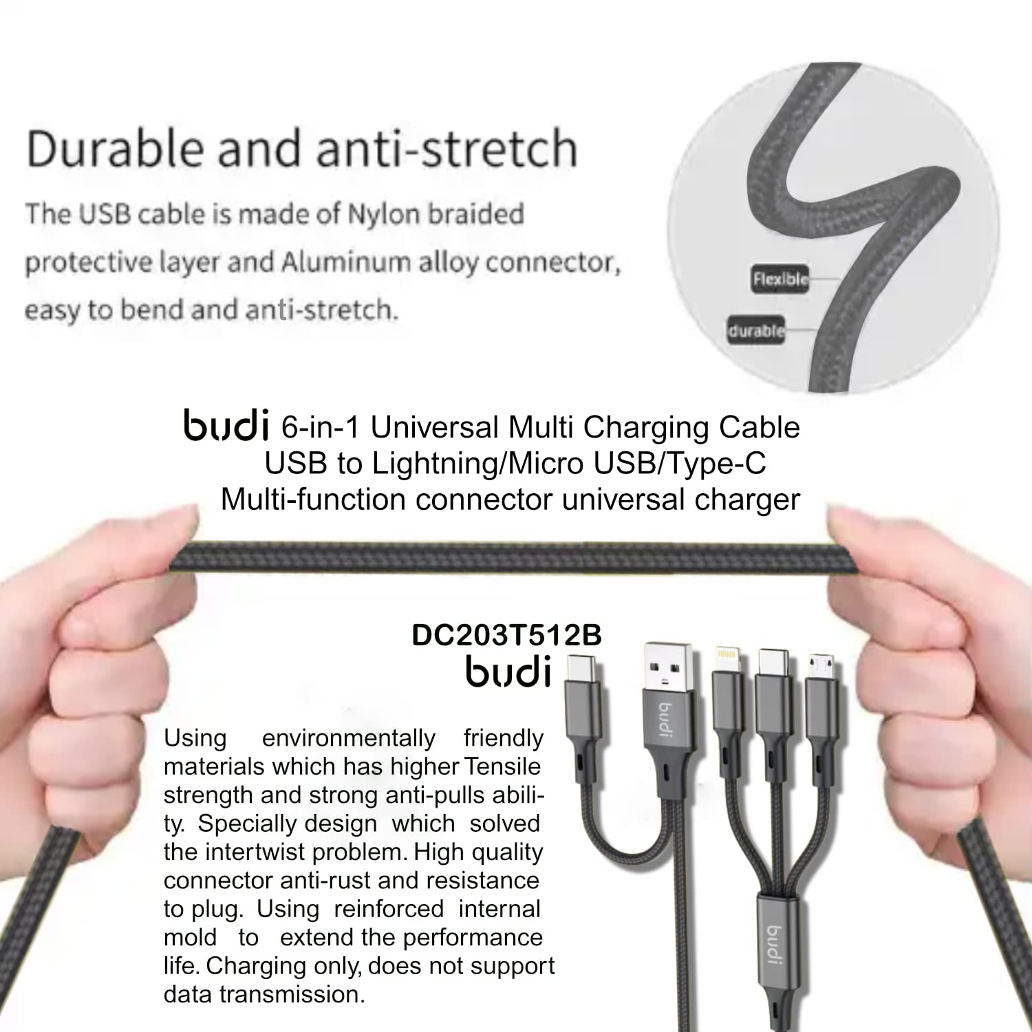 Universal Charging Cable, Multi Fast Charging Cord USB A/C to iPhone USB C/Micro USB