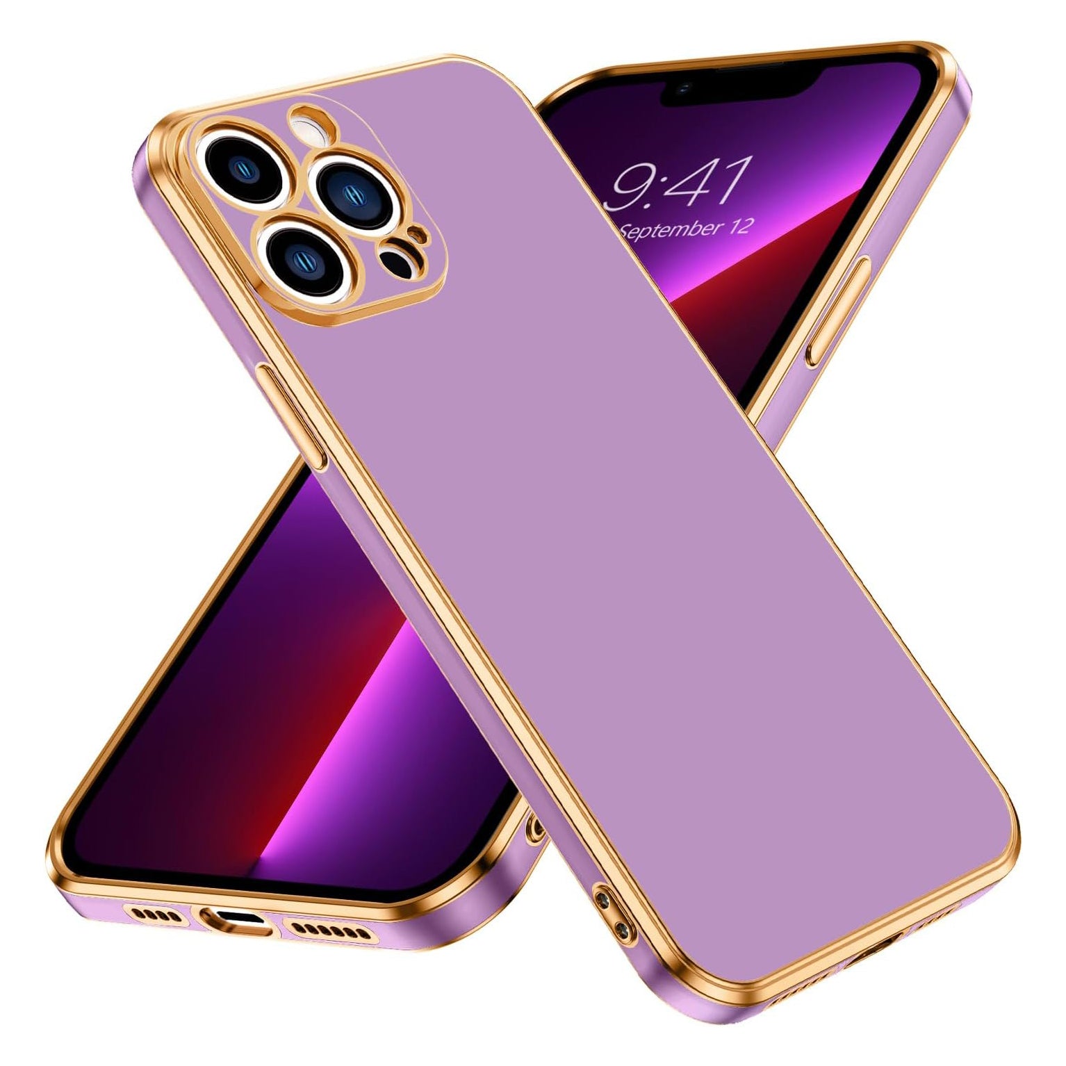 PhoneBits Luxury Soft Silicone Magnetic iPhone Case with Golden TPU Electroplating Edges & Camera Lens Protection, Protective Shockproof iPhone Case Compatible with Wireless Charging, Magnetic Mobile Phone Case, Back Case Cover