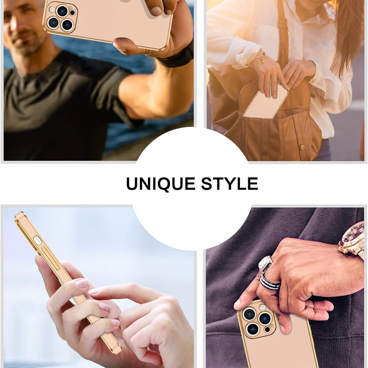 PhoneBits Luxury Soft Silicone Magnetic iPhone Case with Golden TPU Electroplating Edges & Camera Lens Protection, Protective Shockproof iPhone Case Compatible with Wireless Charging, Magnetic Mobile Phone Case, Back Case Cover