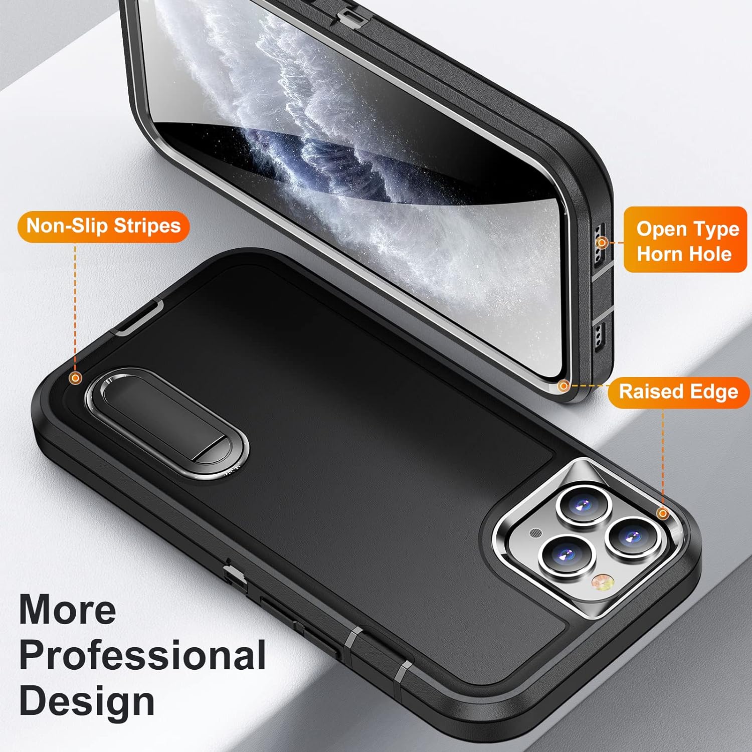 PhoneBits Ultra-Protective iPhone Case with Stand & Chromed Camera Edge, Shockproof Phone Holder Case Compatible with iPhone, Mobile Phone Case with Holder, Back iPhone Holder Case Cover