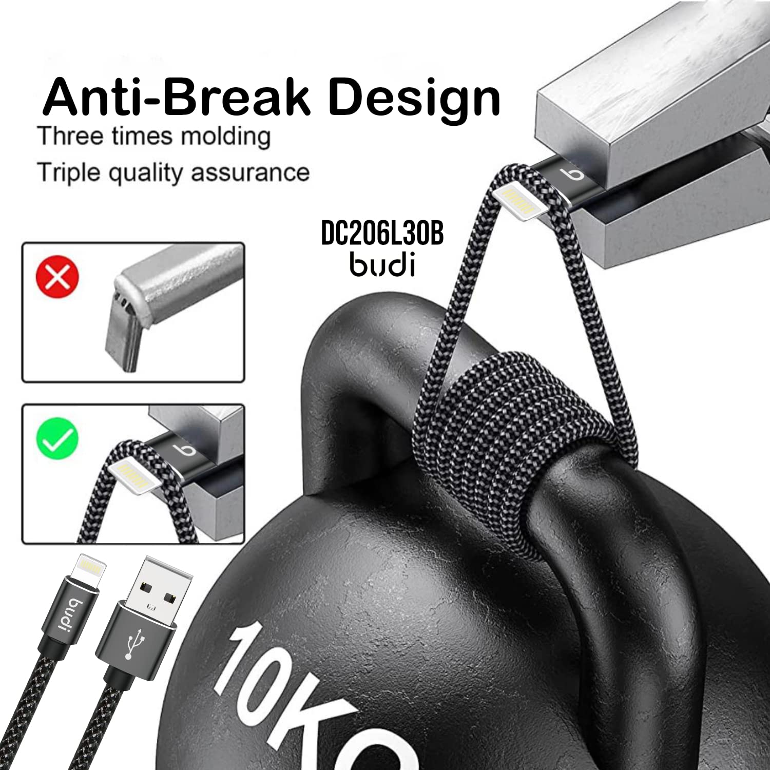 Budi USB to Micro USB Charging Cable, Fast USB A to Micro USB Braided Phone Charging & Data Cable, USB to Micro Charging Adapter Cable, Fast USB to Lightning Charger Cord & Data Sync Cable