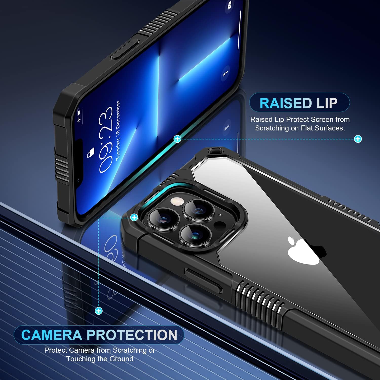 PhoneBits Ultra-Protective Transparent Magnetic Case with Chromed Camera Edge for iPhone, Clear Shockproof iPhone Case Compatible with Wireless Chargers, Magnetic Mobile Phone Case, Back Case Cover