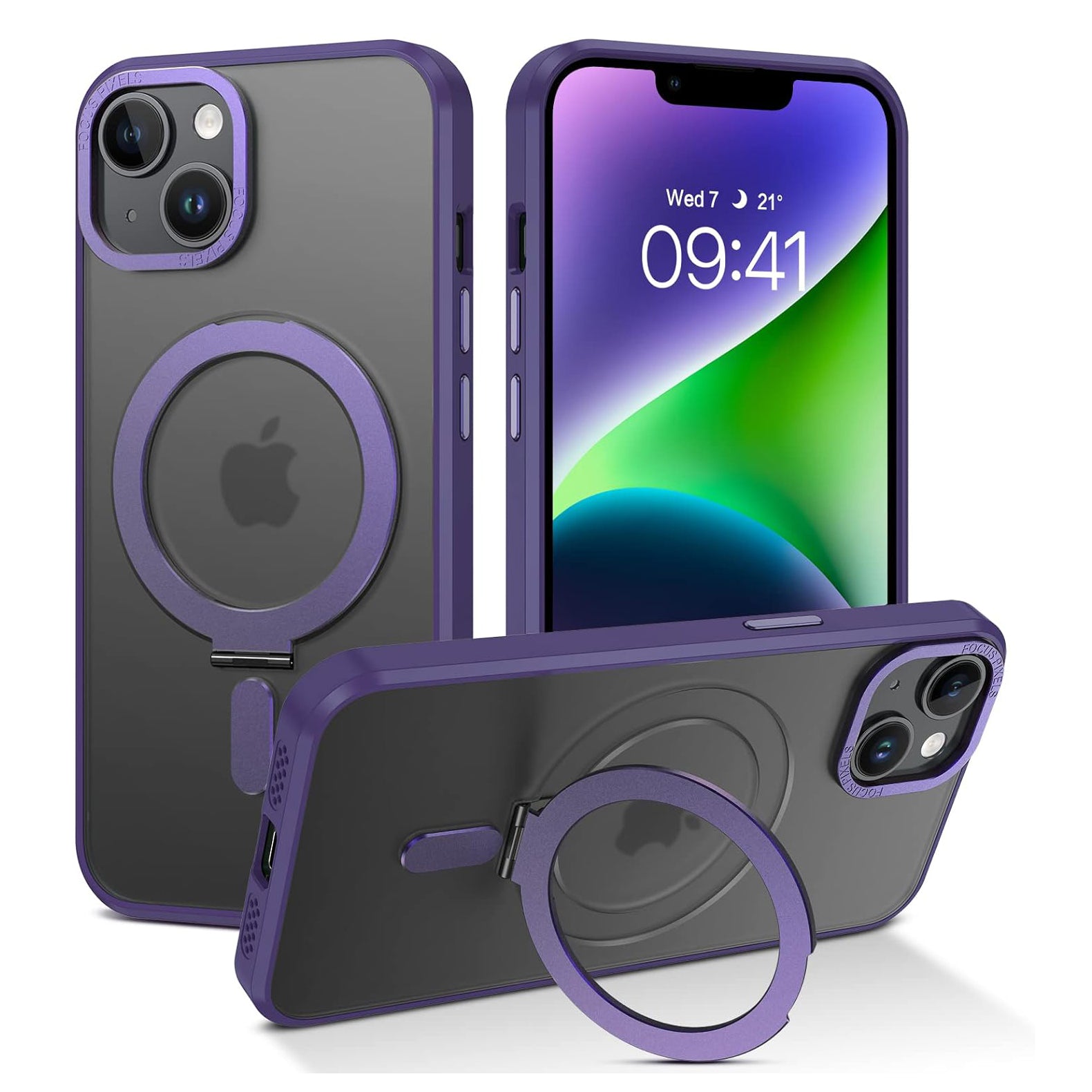 PhoneBits Armor Grade Protective MagSafe Case with Holder & Chromed Camera Edge for iPhone, Shockproof iPhone Case Compatible with MagSafe Chargers, Magnetic Wireless Charging Mobile Ring Phone Case with Stand, Back iPhone Holder Case Cover