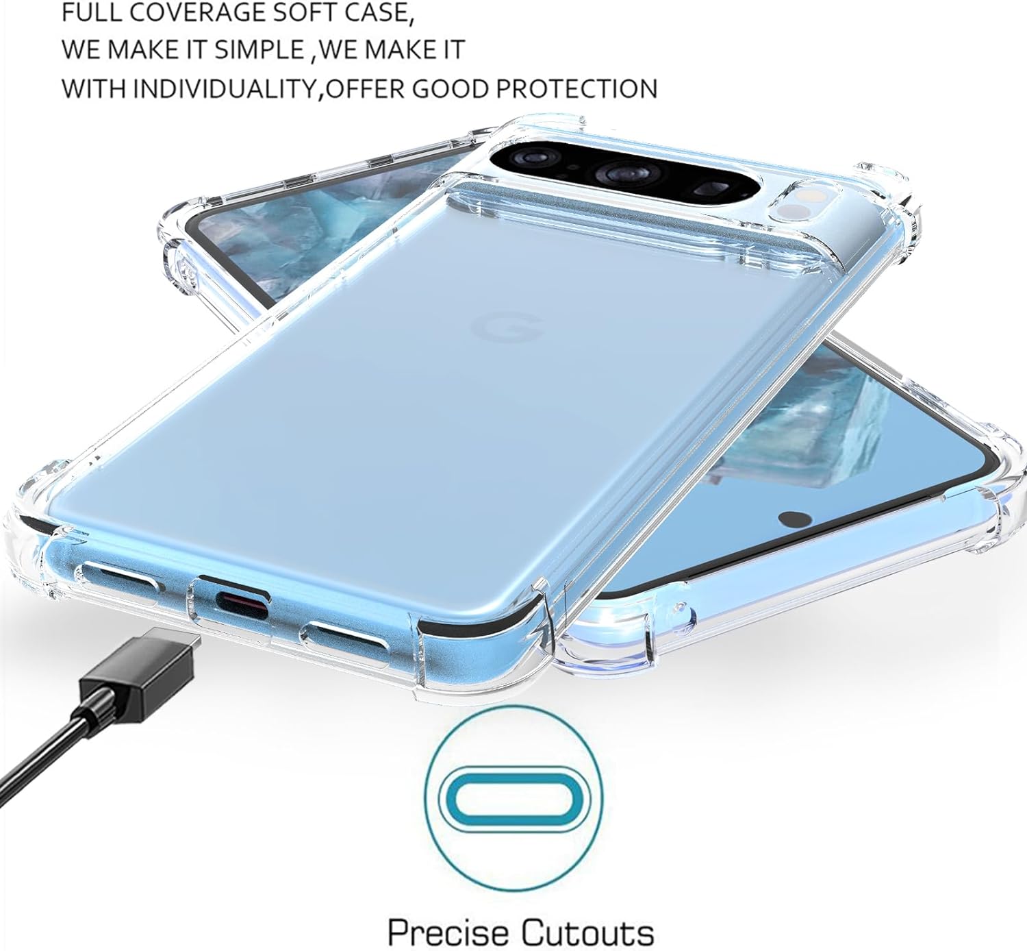 PhoneBits Slim Crystal Clear Case for Google Pixel, Armor Shockproof Google Pixel Case Compatible with Wireless Chargers, Transparent Magnetic Mobile Phone Case, Back Clear Case Cover