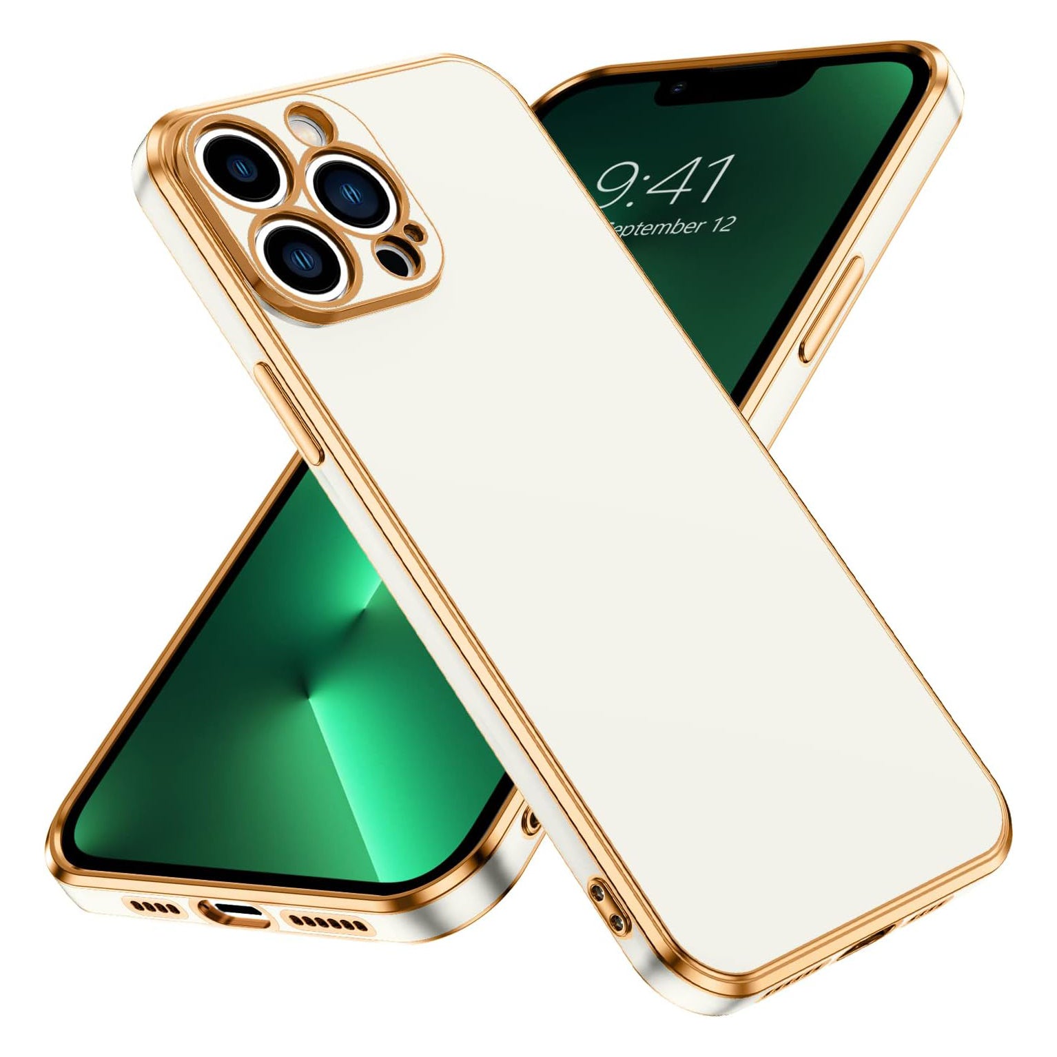 PhoneBits Luxury Soft Silicone Magnetic iPhone Case with Golden TPU Electroplating Edges & Camera Lens Protection, Protective Shockproof iPhone Case Compatible with Wireless Charging, Magnetic Mobile Phone Case, Back Case Cover
