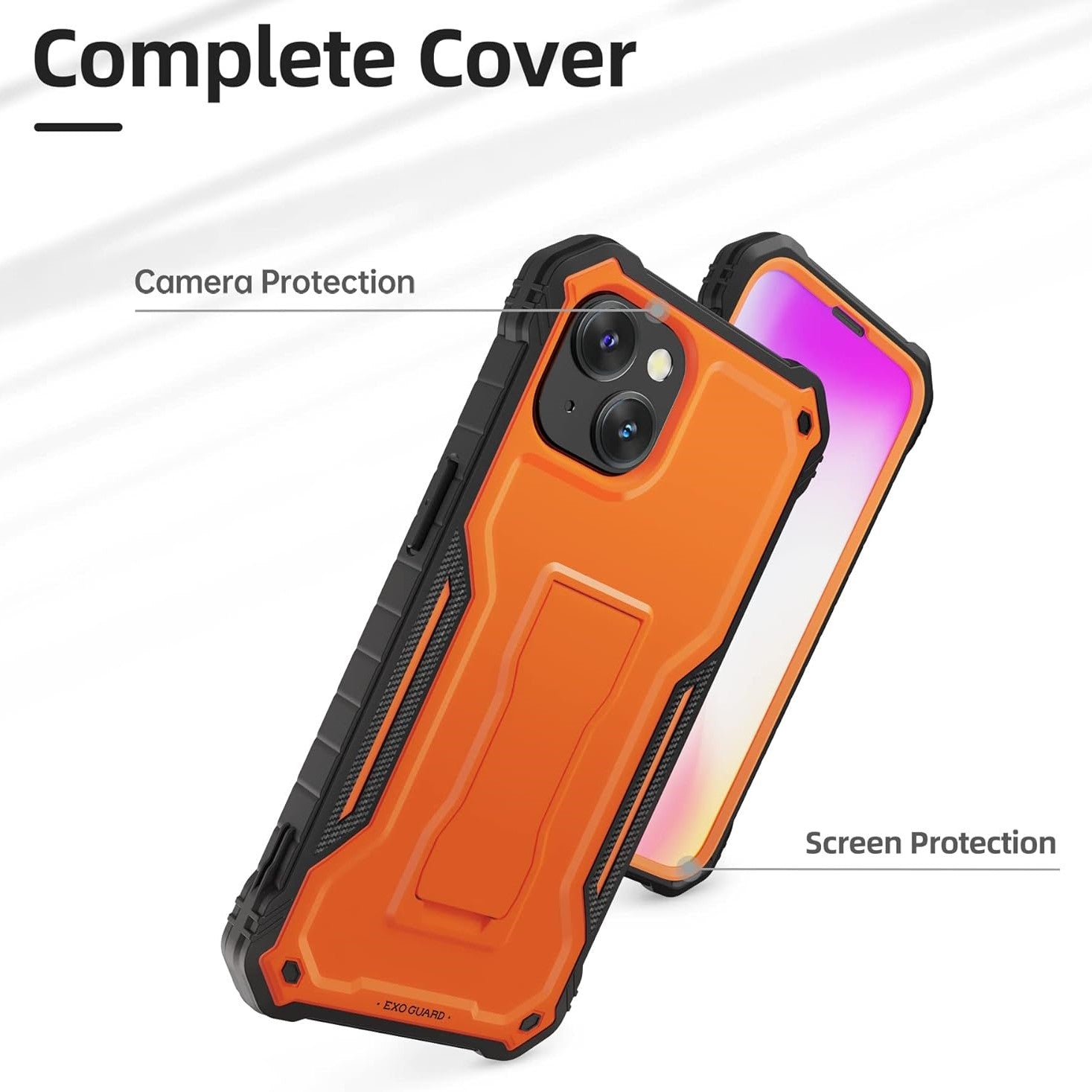 PhoneBits Ultra-Protective iPhone Case with Holder & Chromed Camera Edge, Shockproof Phone Holder Case Compatible with iPhone, Mobile Phone Case with Stand, Back iPhone Holder Case Cover