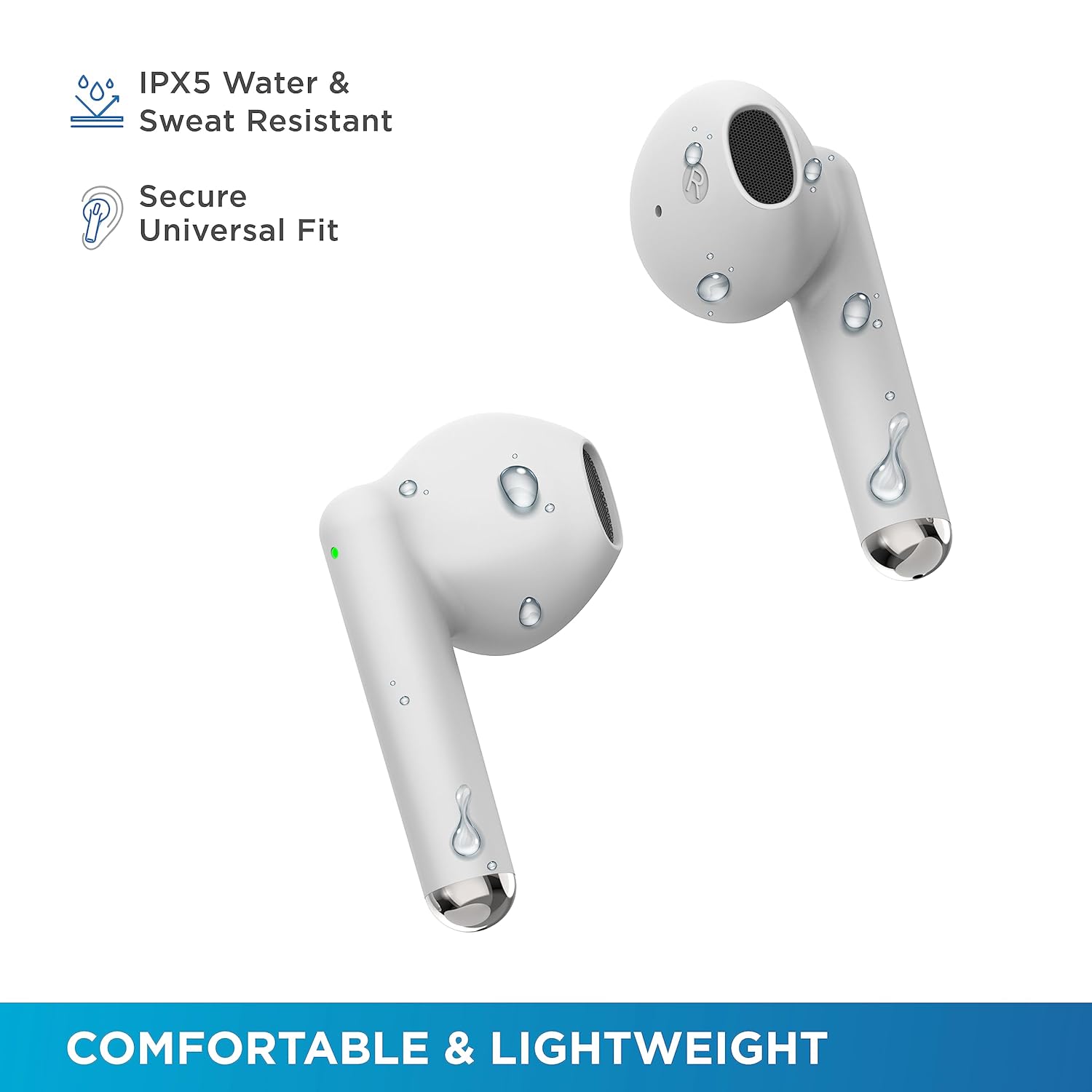 Budi TWS True Wireless Stereo Earbuds, Bluetooth Earphones, True Wireless Water Resistant Earbuds
