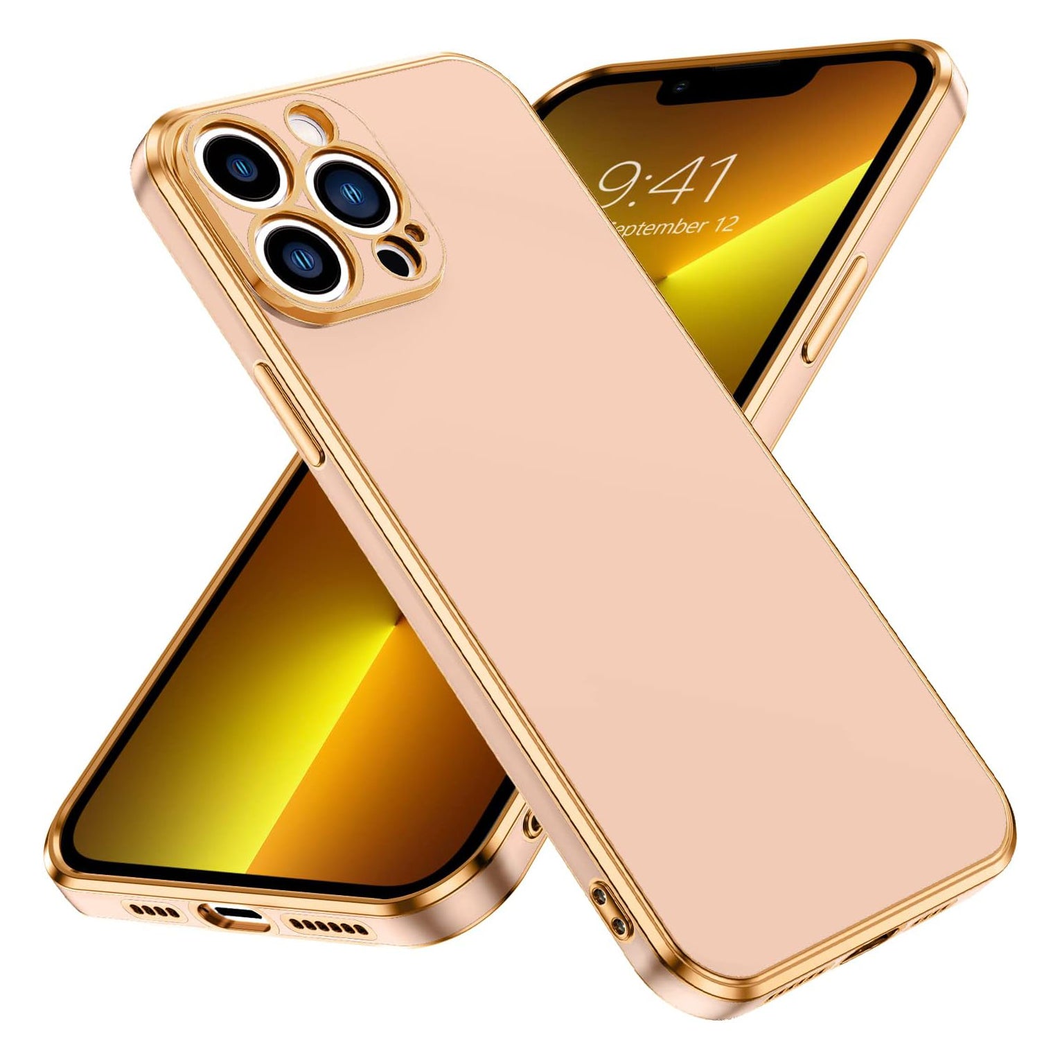 PhoneBits Luxury Soft Silicone Magnetic iPhone Case with Golden TPU Electroplating Edges & Camera Lens Protection, Protective Shockproof iPhone Case Compatible with Wireless Charging, Magnetic Mobile Phone Case, Back Case Cover