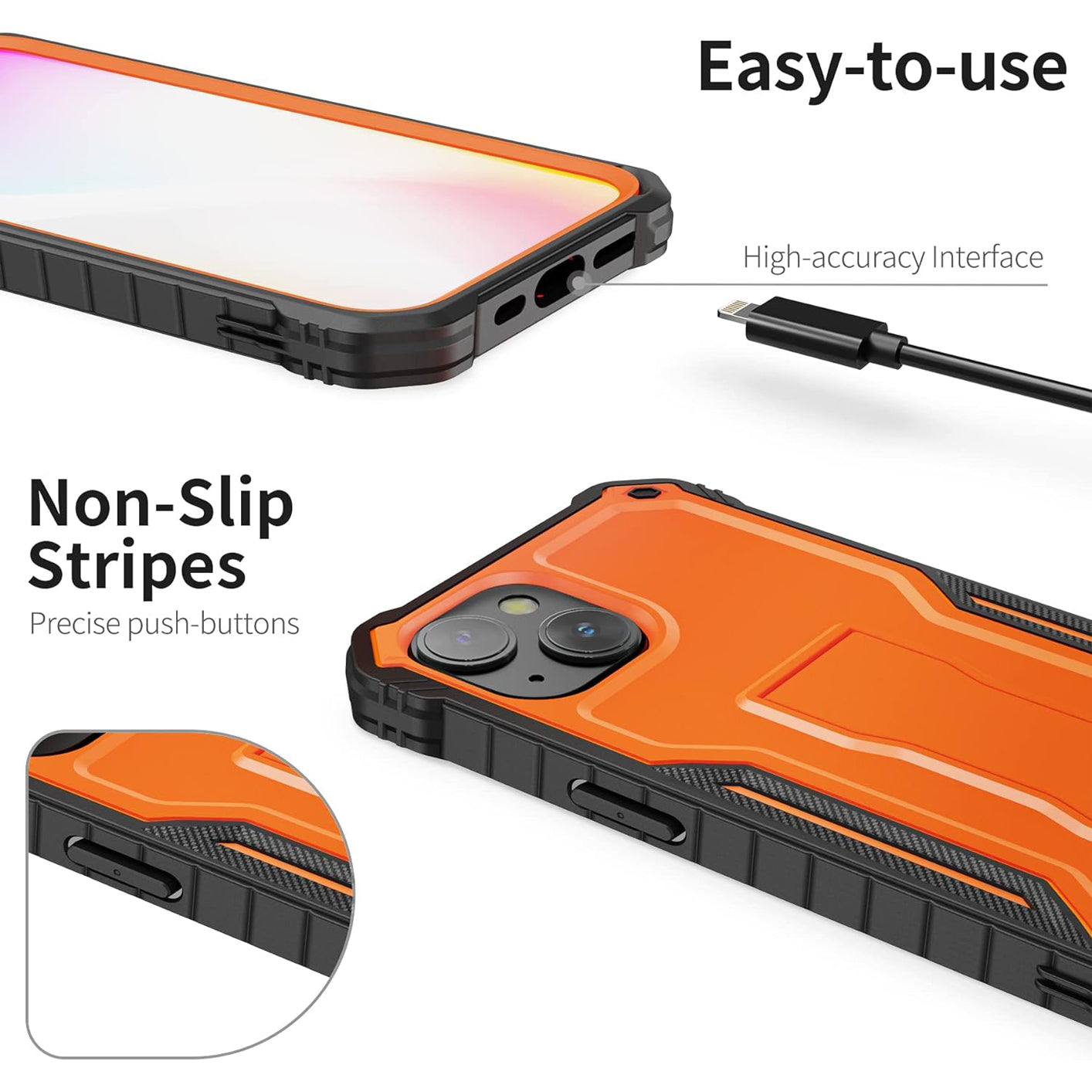PhoneBits Ultra-Protective iPhone Case with Holder & Chromed Camera Edge, Shockproof Phone Holder Case Compatible with iPhone, Mobile Phone Case with Stand, Back iPhone Holder Case Cover