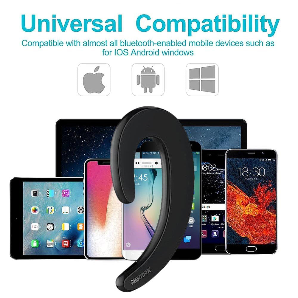 Remax On Ear Wireless Bluetooth Headphone Headset, Single Earhook Noise Cancelling Earbud, Open Ear Bluetooth Earpiece with Mic, Wireless Waterproof Sports Single Ear bud, Gaming Headset, Gym Wireless Earphone