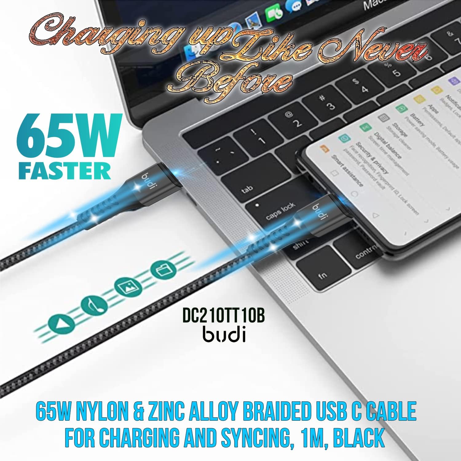 PhoneBits USB C to USB C Data Cable & Charger Cord, Fast Charging Braided Type C to Type C Charger Cable, PD USB C Charger Cable Adapter, Phone Type C to USB C Charging Sync Cable