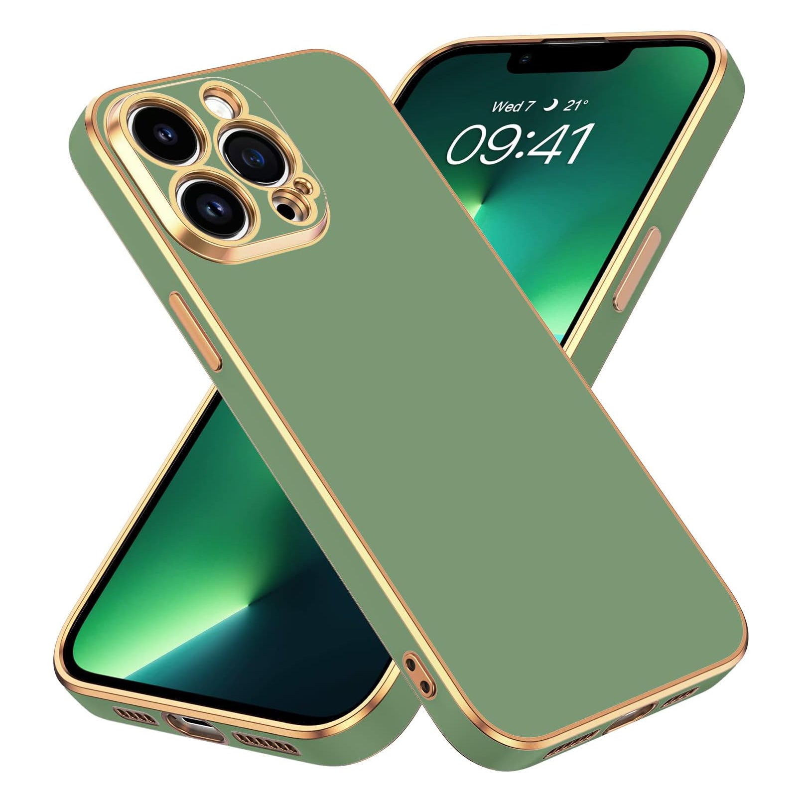 PhoneBits Luxury Soft Silicone Magnetic iPhone Case with Golden TPU Electroplating Edges & Camera Lens Protection, Protective Shockproof iPhone Case Compatible with Wireless Charging, Magnetic Mobile Phone Case, Back Case Cover