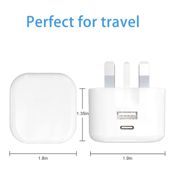 Budi Dual USB Phone Charger Adapter, PD 20W USB-C & QC3.0 USB-A Ports Power Charger Plug, 3 Pin Fast Charging Charger Adapter, USB Wall Charger Plug, USB-C & USB-A Power Wall Adapter Fast Charger