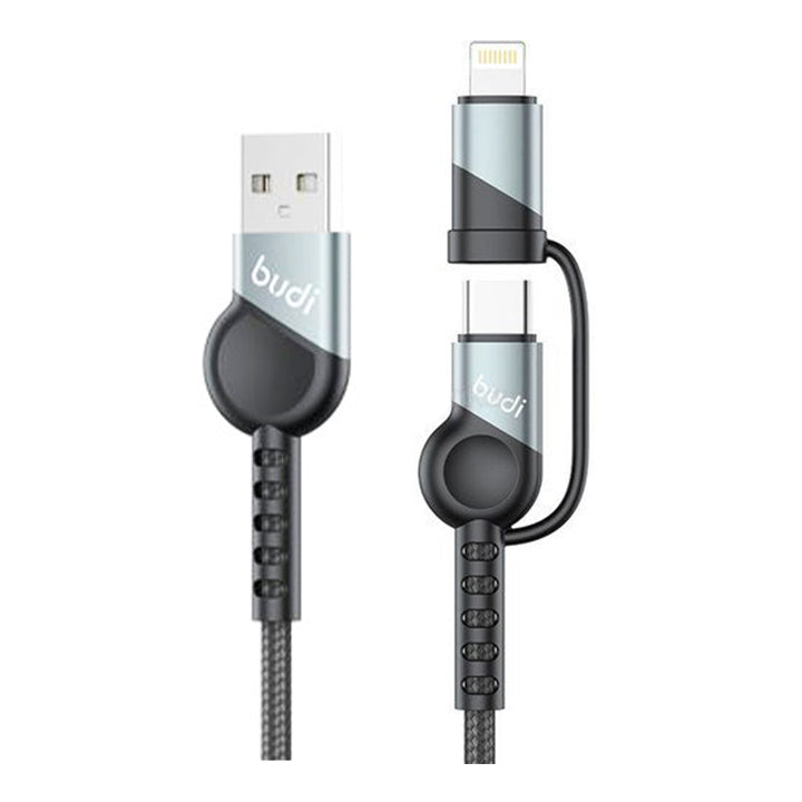 Budi 2 In 1 Charging Adaptable Cable, PD USB to Lightning/ USB C Braided Phone Charging & Data Cable, USB to iPhone/ USB C Charging Adapter Cable, Fast Multi USB to Lightning/Type C Charger Cord & Data Sync Cable for iPhone