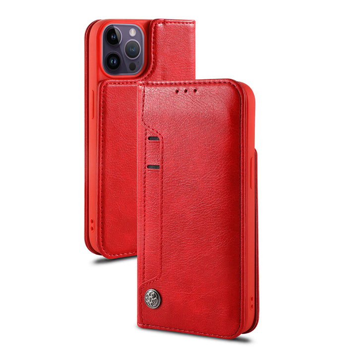 Leather Slide Pocket Wallet Case for iPhone-Red