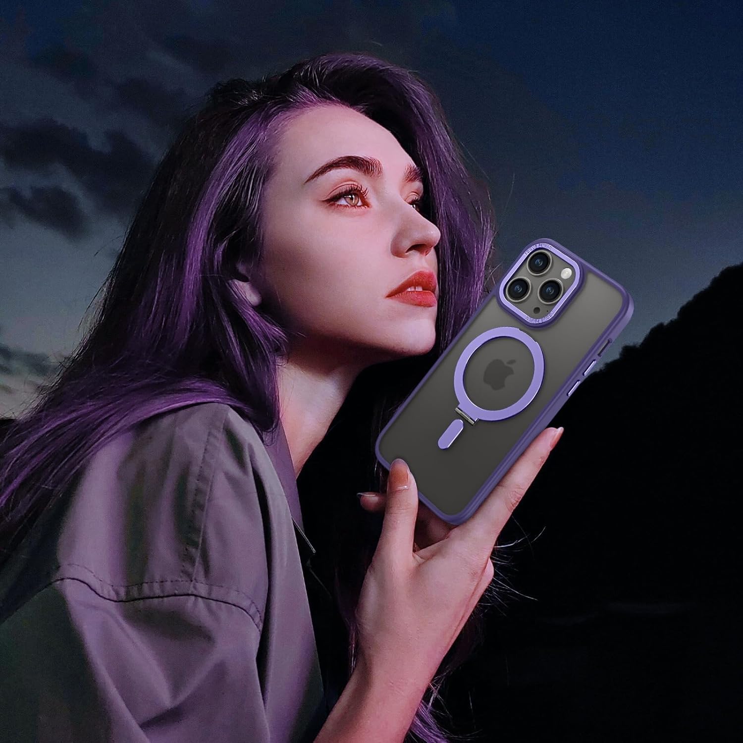 PhoneBits Armor Grade Protective MagSafe Case with Holder & Chromed Camera Edge for iPhone, Shockproof iPhone Case Compatible with MagSafe Chargers, Magnetic Wireless Charging Mobile Ring Phone Case with Stand, Back iPhone Holder Case Cover