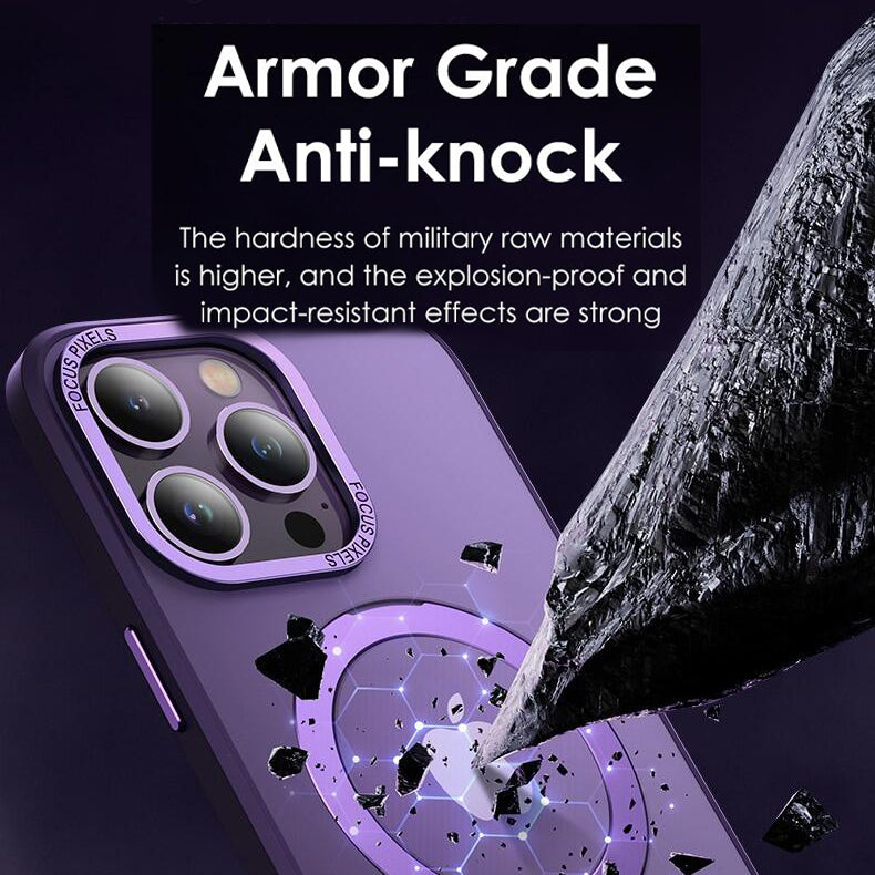 PhoneBits Armor Grade Protective MagSafe Case with Holder & Chromed Camera Edge for iPhone, Shockproof iPhone Case Compatible with MagSafe Chargers, Magnetic Wireless Charging Mobile Ring Phone Case with Stand, Back iPhone Holder Case Cover