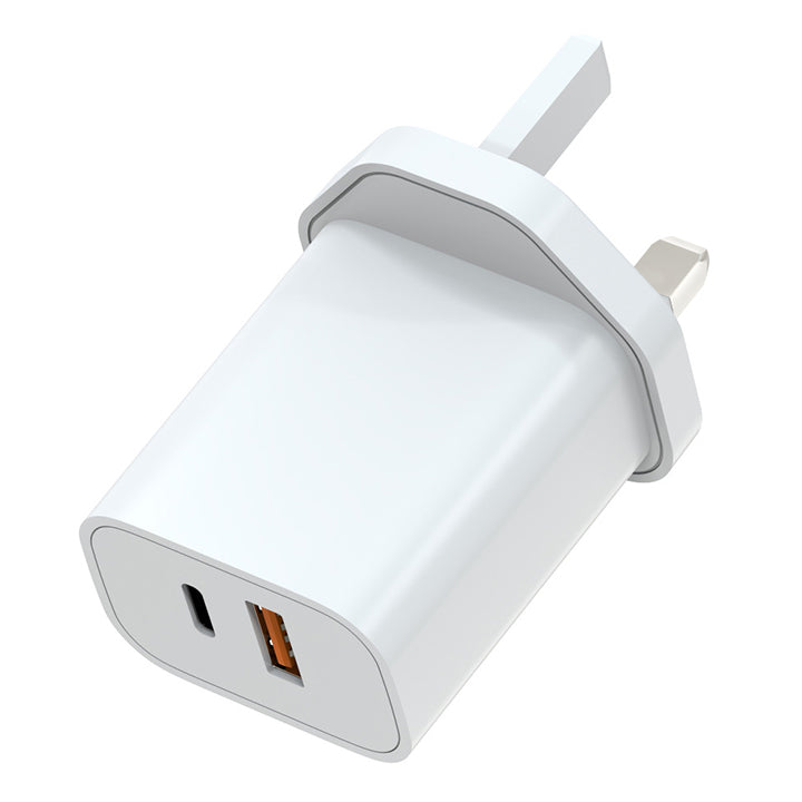 PhoneBits Dual USB Phone Charger Adapter, 20W USB-C & 18W USB-A Ports Power Charger Plug, 3 Pin Fast Charging Charger Adapter, USB Wall Charger Plug, USB-C & USB-A Power Wall Adapter Fast Charger