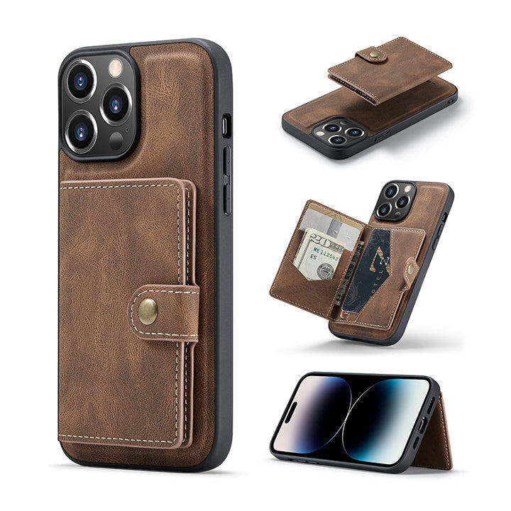 PhoneBits Protective Leather Wallet MagSafe Case for iPhone with Detachable Card Holder, Shockproof iPhone Case Compatible with MagSafe Chargers, Magnetic Wireless Charging Mobile Phone Back Case Cover