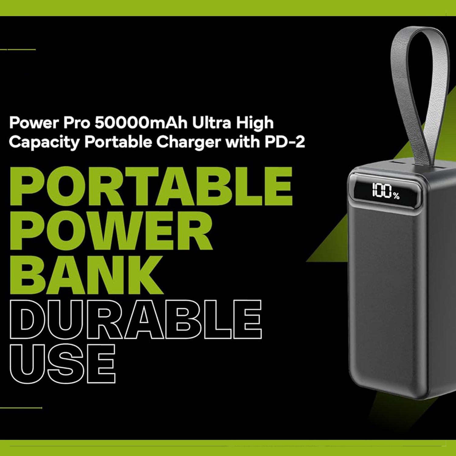 PhoneBits Portable Power Bank 50000mAh, Portable Charger Power Bank with LED Power Display & Holding Strap, Fast Charging Power Bank with Multi USB Ports USB C/ Dual USB A/ Micro for Smartphone/ iPhone