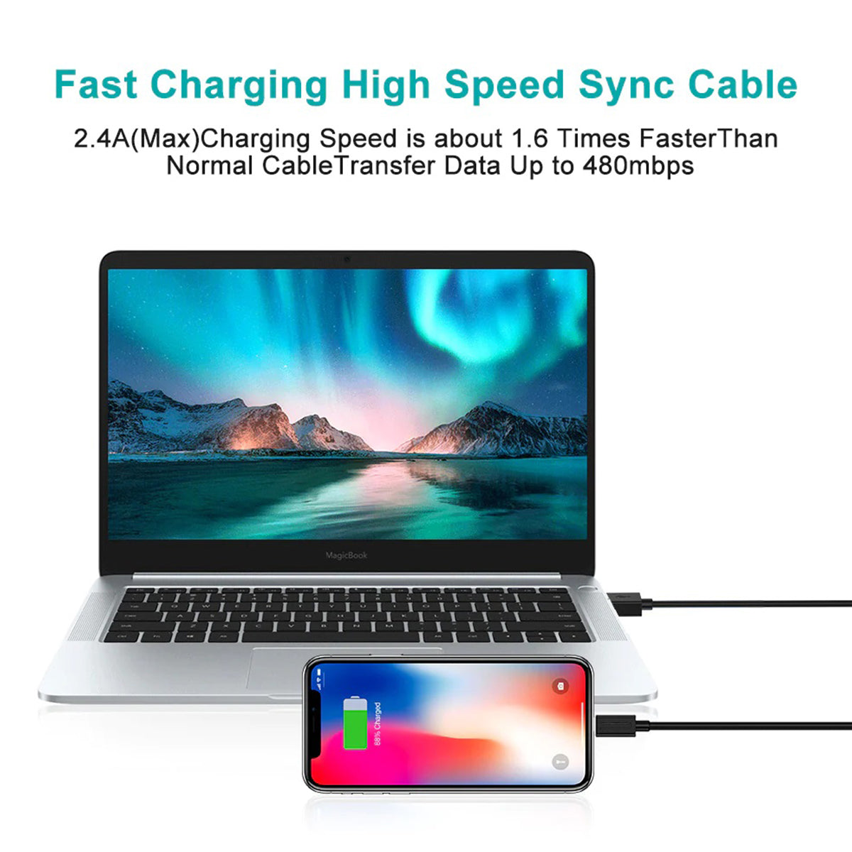 Budi USB to Lightning Charger Cable, Lightning Phone Charging & Data Cable, USB to iPhone Charging Adapter Cable, Fast USB to Lightning Charger Cord & Data Sync Cable for iPhone