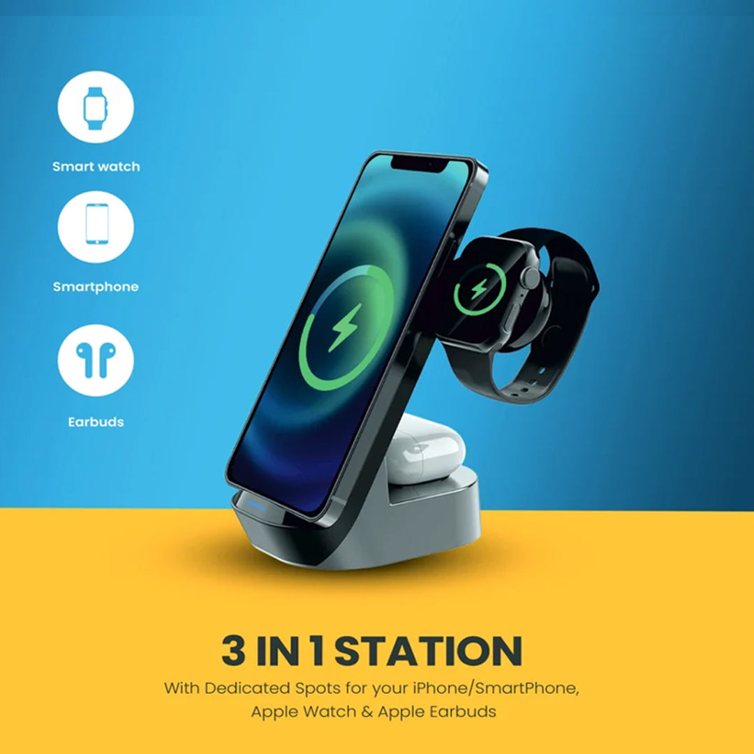 Budi 3 in 1 Magnetic Wireless Charging Stand, Portable Wireless Charging Station