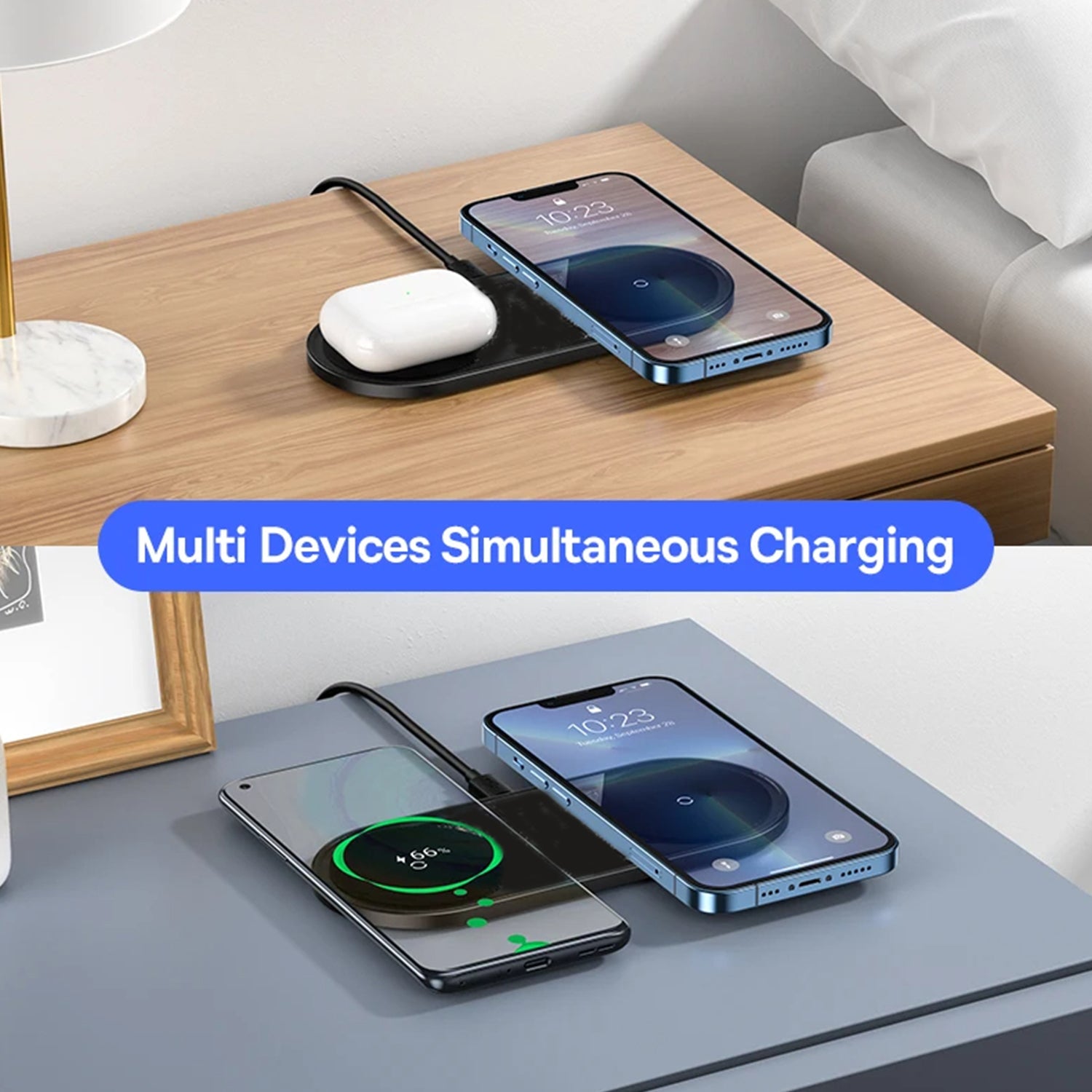 Budi 2 in 1 Wireless Charging Pad, Portable Dual Charging Station