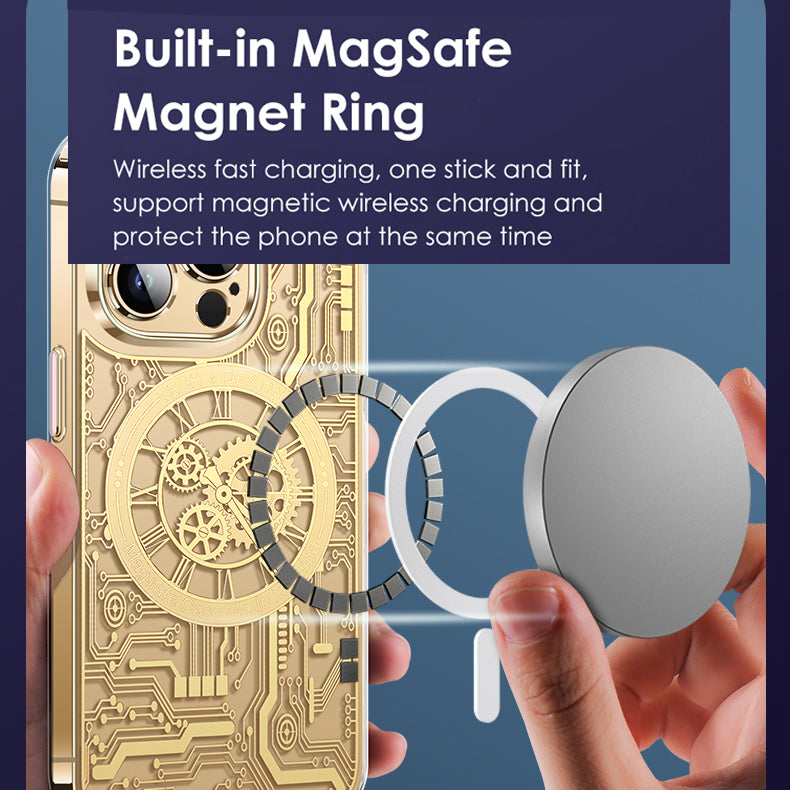 PhoneBits Luxury Mechanical Printed MagSafe Case for iPhone with Camera Lens Protection, Protective Shockproof iPhone Case Compatible with MagSafe Chargers, Magnetic Wireless Charging Mobile Phone Back Case Cover