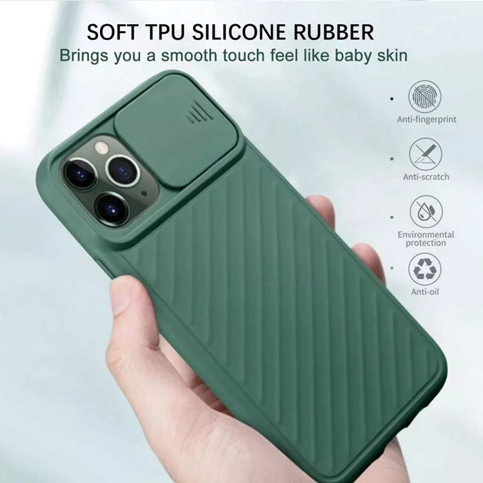 PhoneBits Ultra-Slim Soft TPU Silicone iPhone Case with Camera Slide Cover, Shockproof Phone Case Compatible with iPhone, Ultra Protective Mobile Phone Case for iPhone, iPhone Back Case Cover