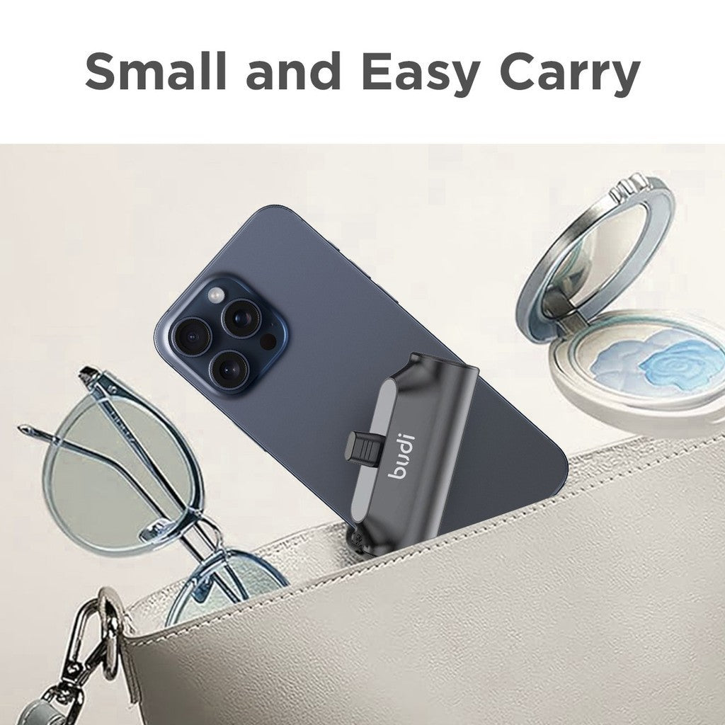 Budi Portable Power Bank 5000mAh, Portable Charger Power Bank with Built-In Type-C Plug & Port, Fast Charging USB-C Power Bank with Indicator Light, Power Switch, Holder & Strap for iPhone/Smartphone