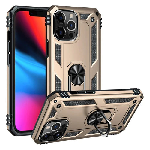 PhoneBits Ultra-Protective Magnetic Samsung Case with Holder & Chromed Camera Edge, Shockproof Samsung Ring Holder Case Compatible with Magnetic Car Mount, Mobile Phone Case with Stand, Back Samsung Holder Case Cover For Samsung A52