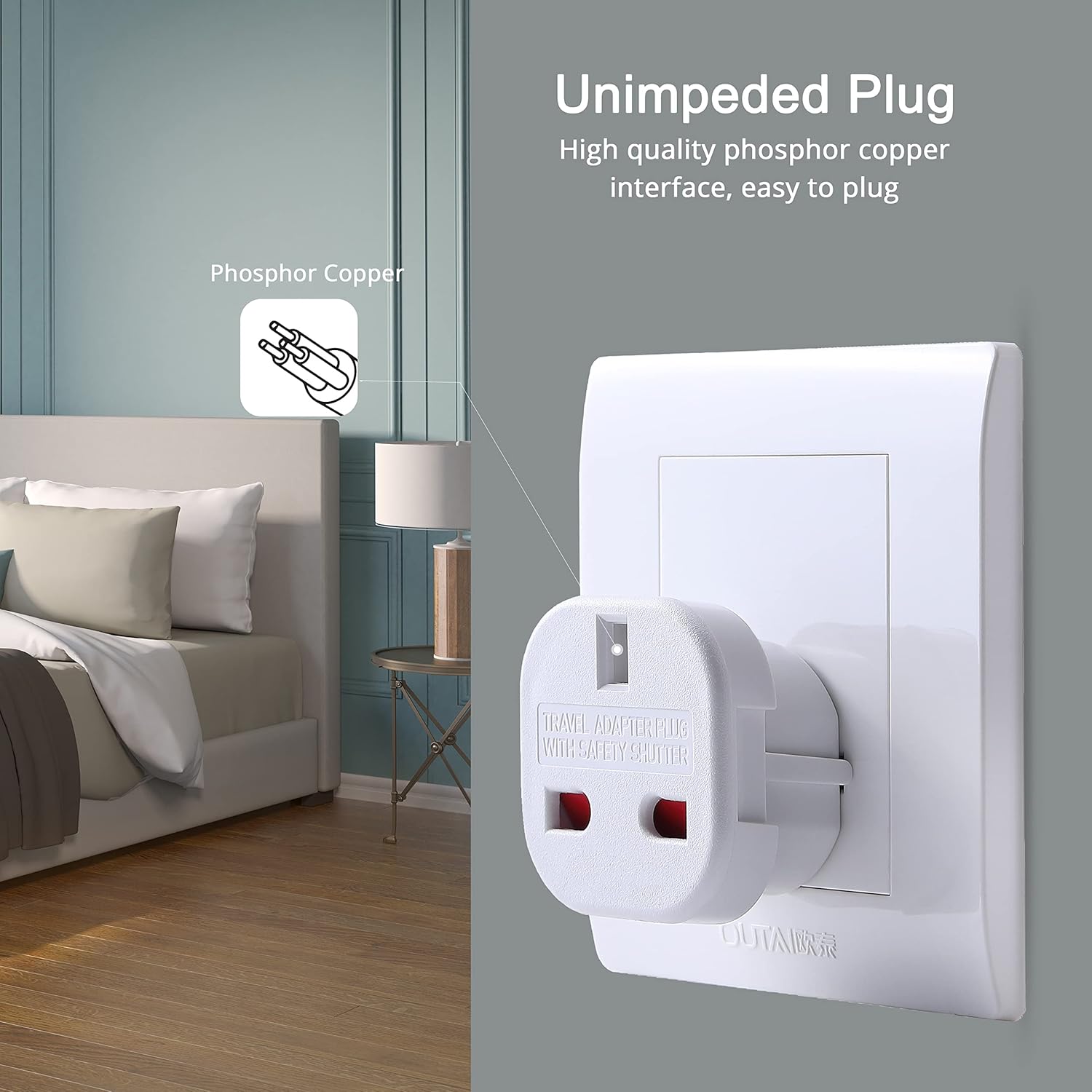 PhoneBits 3 PIN to 2 Pin Travel Adaptor, UK to EU Travel Converter, Travel Adaptor