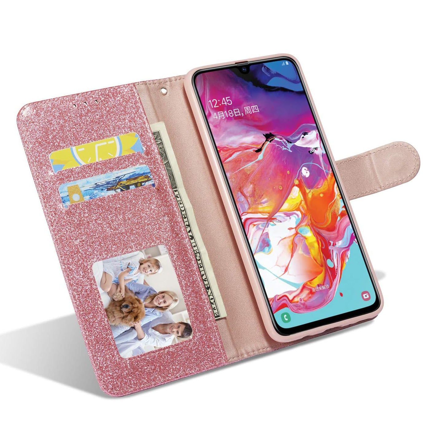 PhoneBits Shiny Leather Glitter Wallet Flip Case with Card Holder for Samsung A Series, Protective Shockproof Samsung Case with Stand, Samsung Wallet Case, Mobile Phone Card Holder Case, Back Case Cover Compatible with Samsung A23