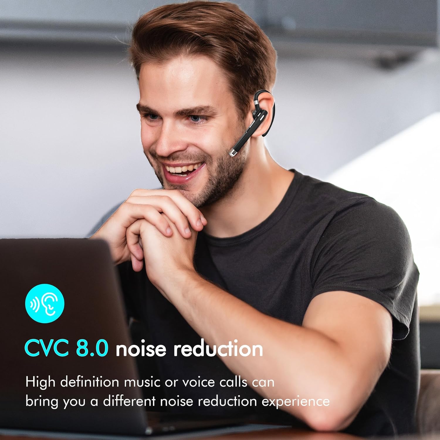 Earldom Wireless Headset, Wireless Headset with Microphone, Bluetooth Earpiece, Single Earhook