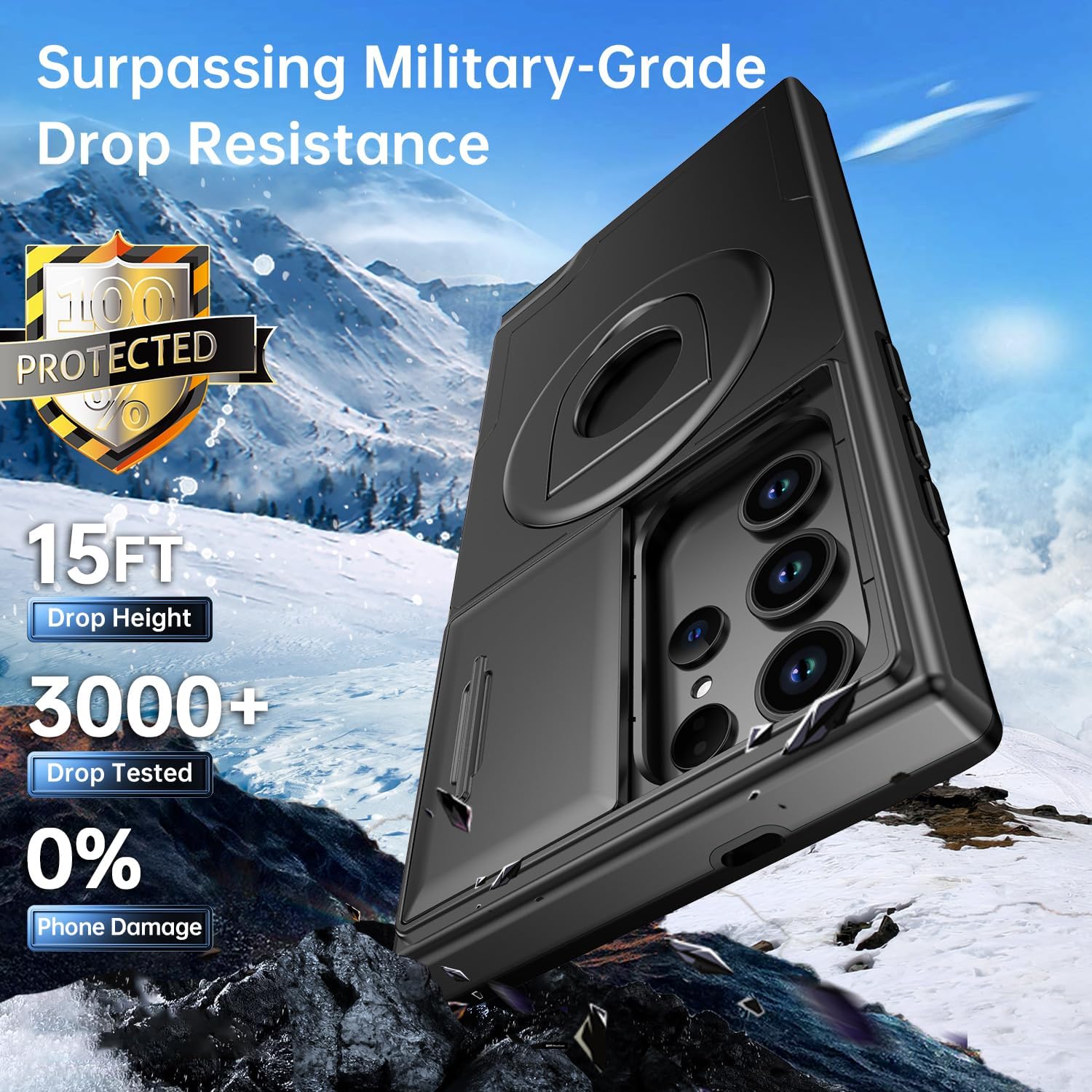 PhoneBits Protective Armor Samsung S Series MagSafe Case with Holder & Camera Slide Cover, Shockproof Samsung Ring Holder Case, Magnetic Wireless Charging Mobile Ring Phone Case with Stand, Back Samsung Holder Case Cover