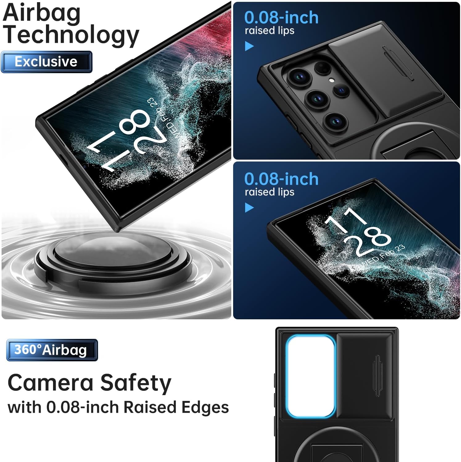 PhoneBits Protective Armor Samsung S Series MagSafe Case with Holder & Camera Slide Cover, Shockproof Samsung Ring Holder Case, Magnetic Wireless Charging Mobile Ring Phone Case with Stand, Back Samsung Holder Case Cover