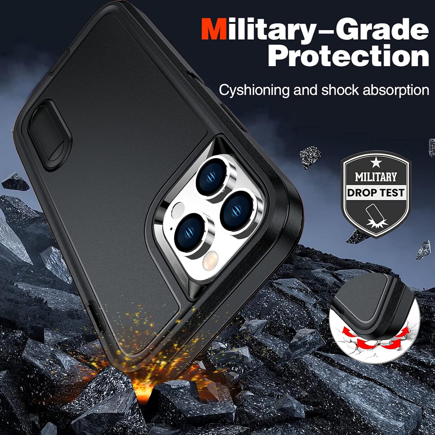 PhoneBits Ultra-Protective iPhone Case with Stand & Chromed Camera Edge, Shockproof Phone Holder Case Compatible with iPhone, Mobile Phone Case with Holder, Back iPhone Holder Case Cover