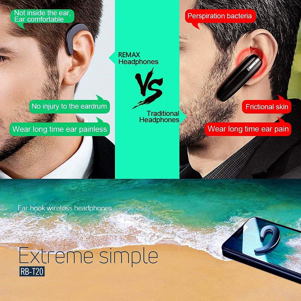 Remax On Ear Wireless Bluetooth Headphone Headset, Single Earhook Noise Cancelling Earbud, Open Ear Bluetooth Earpiece with Mic, Wireless Waterproof Sports Single Ear bud, Gaming Headset, Gym Wireless Earphone